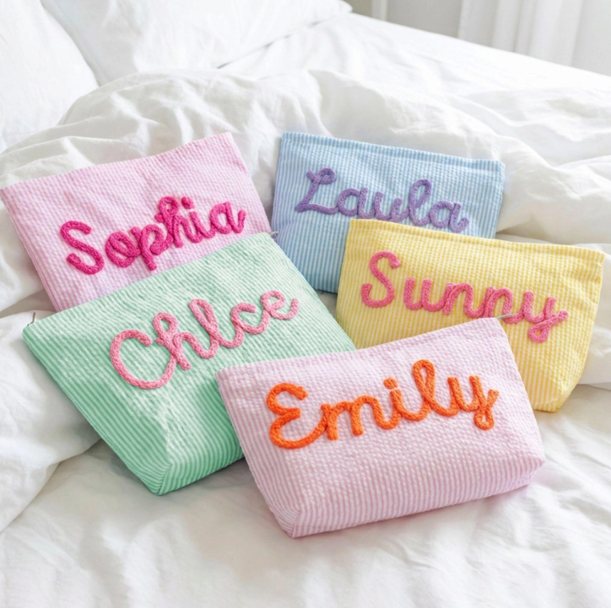 Preppy Cosmetic Bag👝Seersucker Makeup Bag