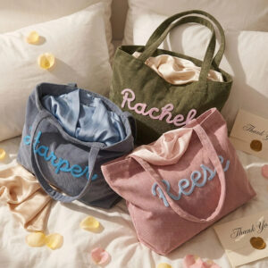 Corduroy Tote Bag with Zipper